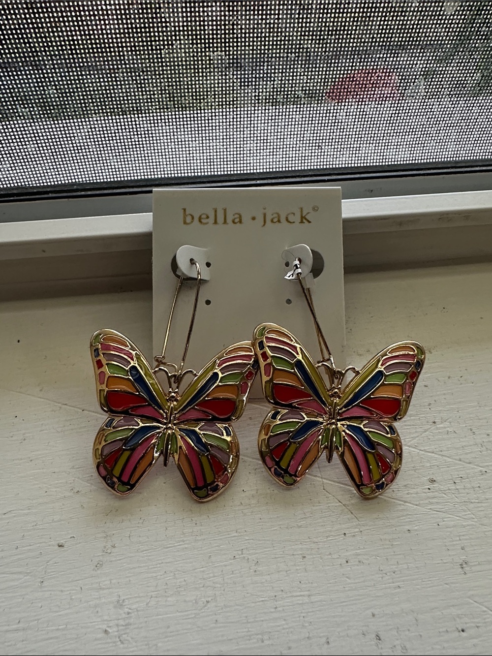 bella·jack Multicolor Enamel Butterfly Drop Earrings - Gold Tone nwt